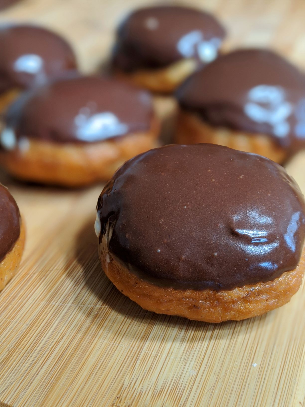 boston cream donut close up