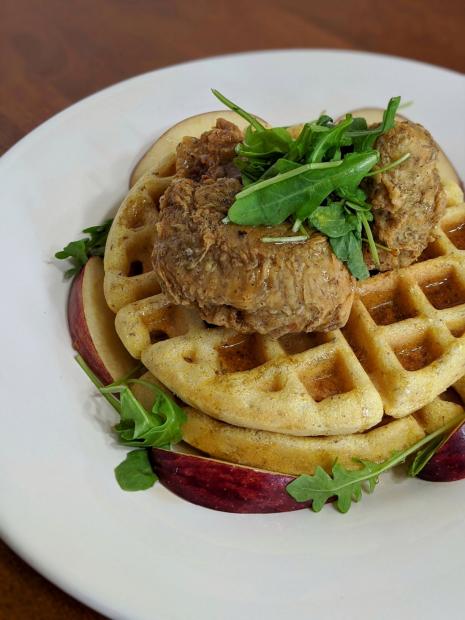 Crispy "Chik'n" Seitan with Cornbread Waffles